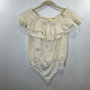 Express Off Shoulder Ruffle Bodysuit Top Cream Large
